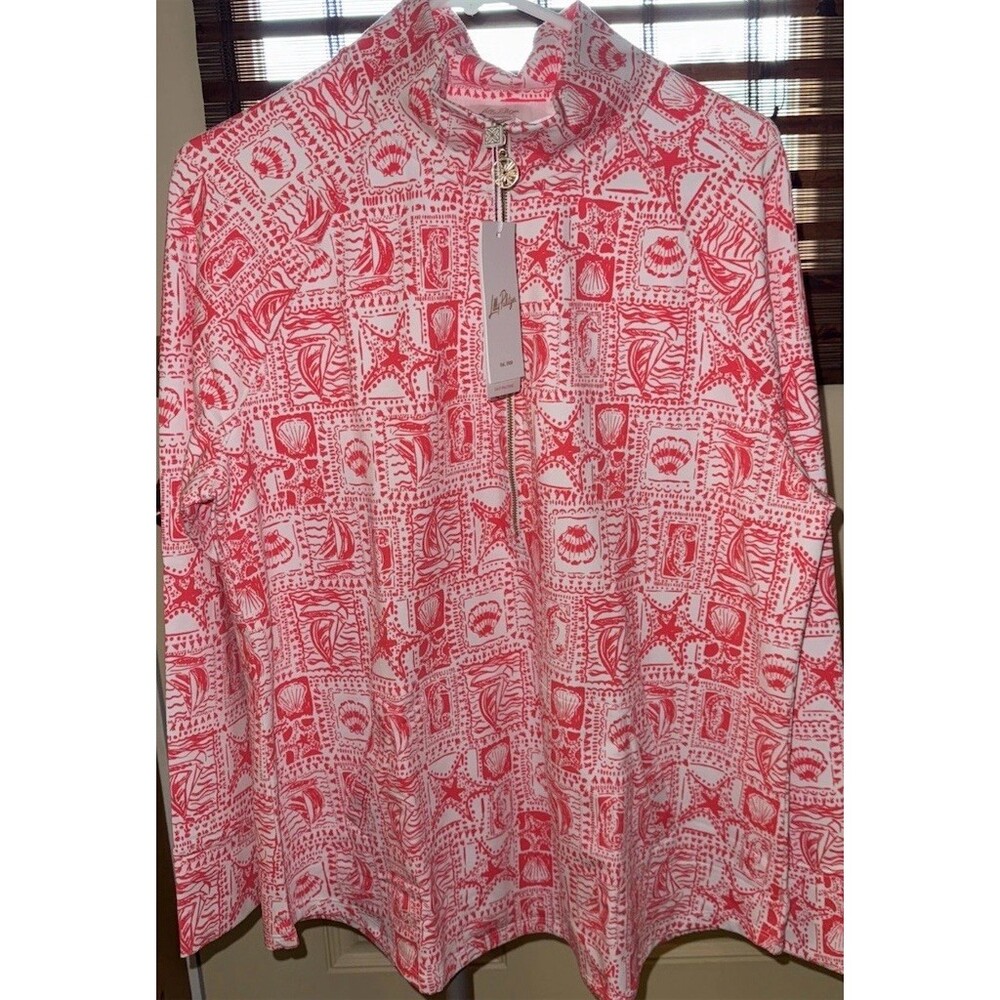 Lilly Pulitzer Skipper Popover Womens XL Red Seaside Print Half Zip Top NWT - Picture 4 of 8